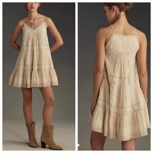 Anthropologie Elegant Beige Lace Trim Dress